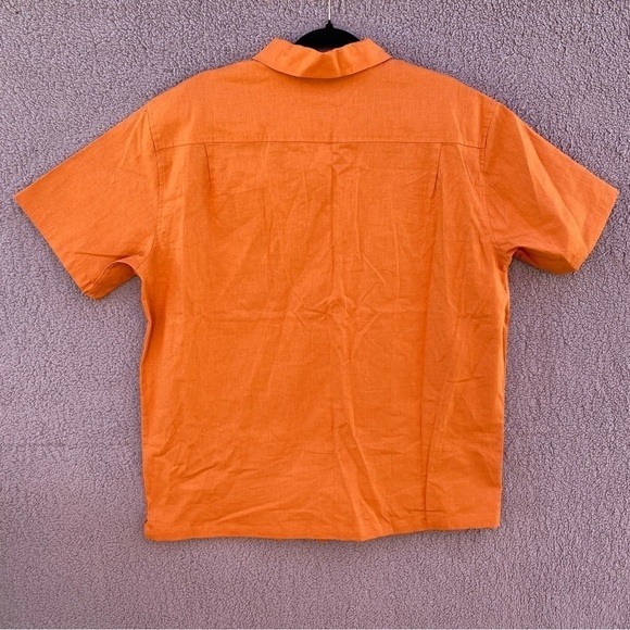 Pacsun Orange Embroidered Logo Linen Blend Short Sleeve Button Camp Shirt Sz L - Picture 4 of 8